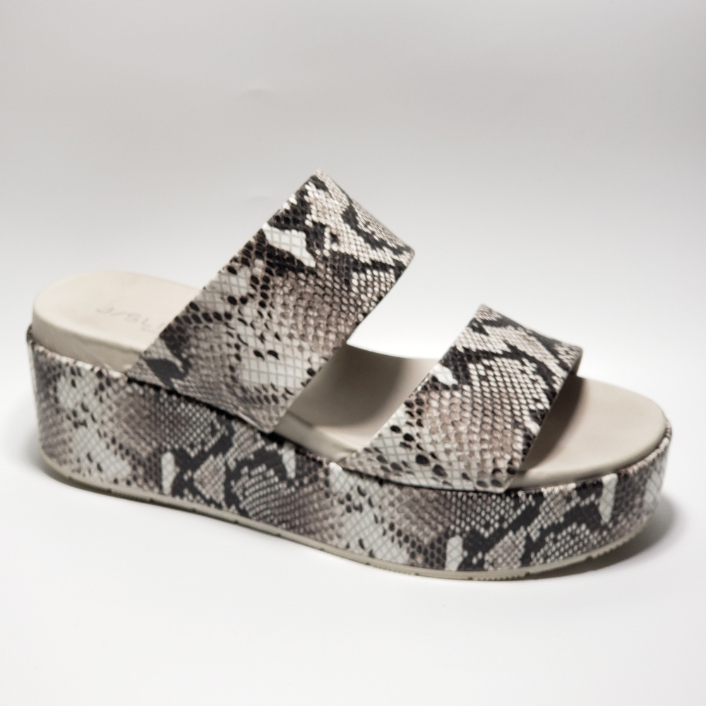 J/Slides Gray Snake Print Double Strap Platform S… - image 1